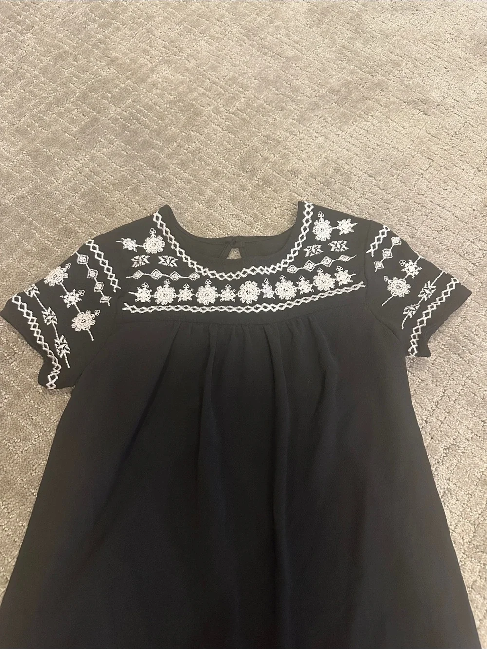 GB girls Black Dress with White Embroidered Yoke